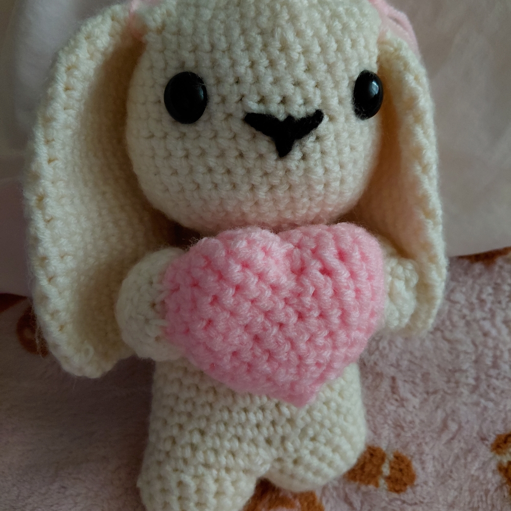 Handmade Cream and Pink Crochet Bunny Toy